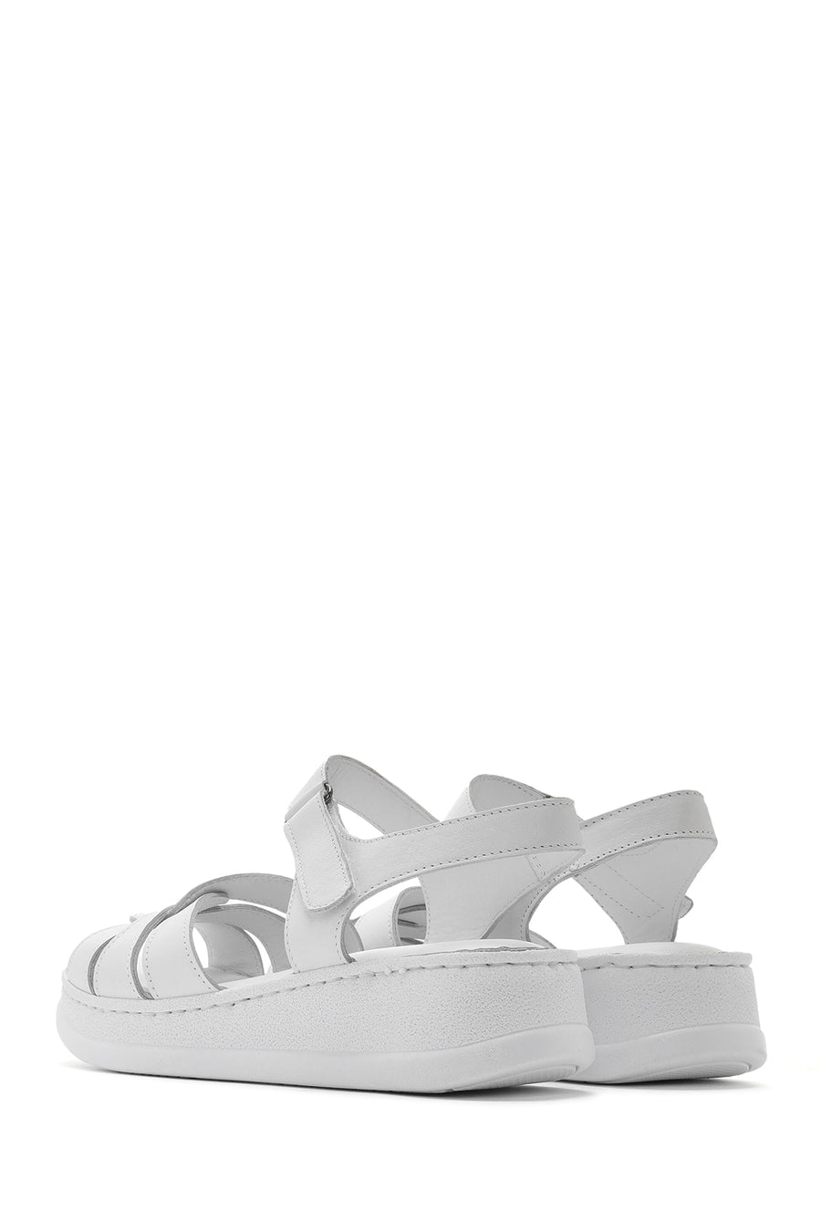 Women's White Ankle Strap Thick Soled Leather Comfort Sandals