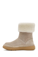 Woman Beige Thick-Soled Suede with Fur Detail Leather Boat | Derimod