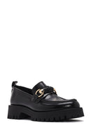 Women's Black Leather Patent Leather Masculine Loafer | Derimod