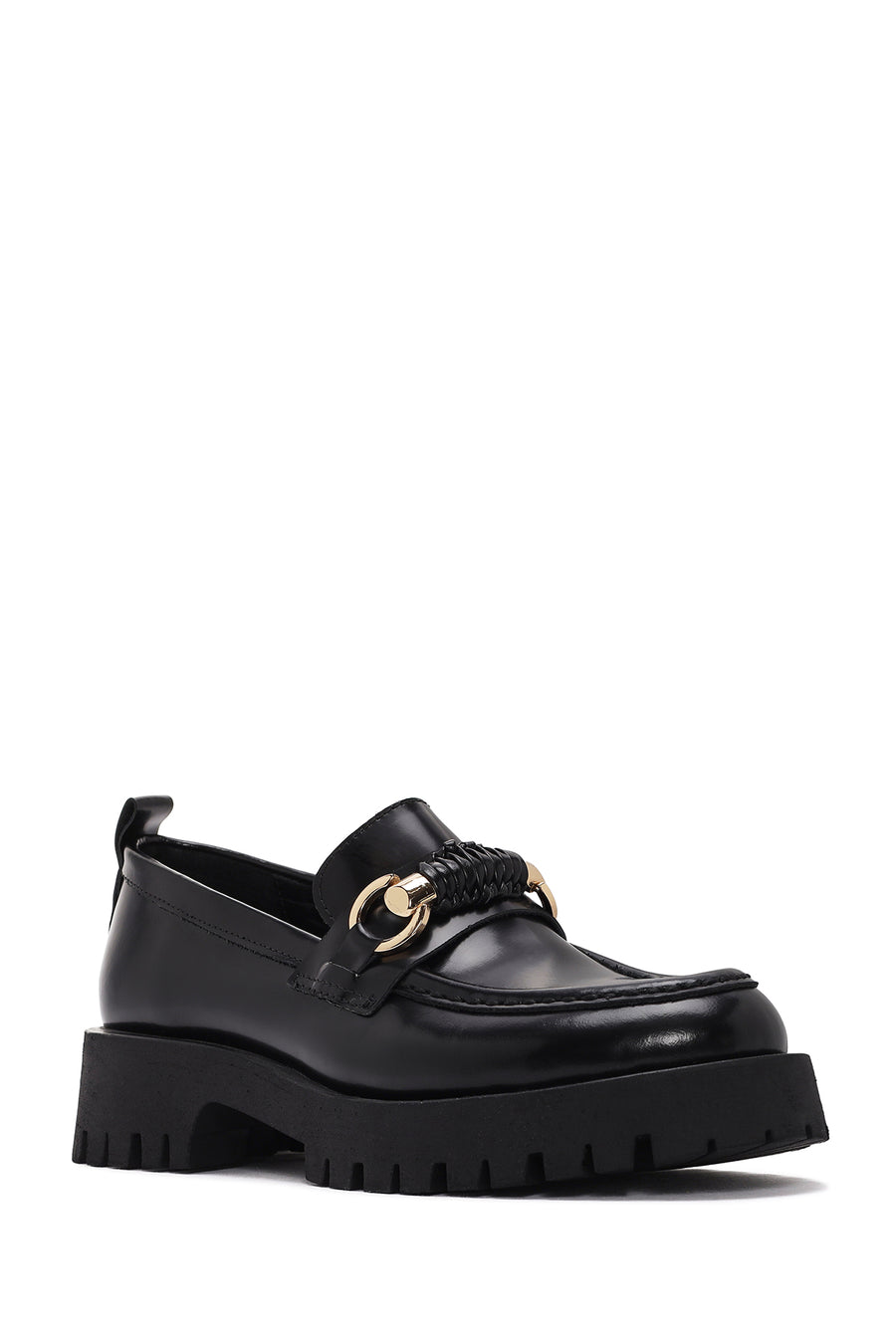 Women's Black Leather Patent Leather Masculine Loafer