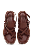 Women's Tan Ankle Strap Flip-Flop Leather Sandals | Derimod