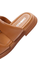 Women's Tan Leather Comfort Slippers | Derimod