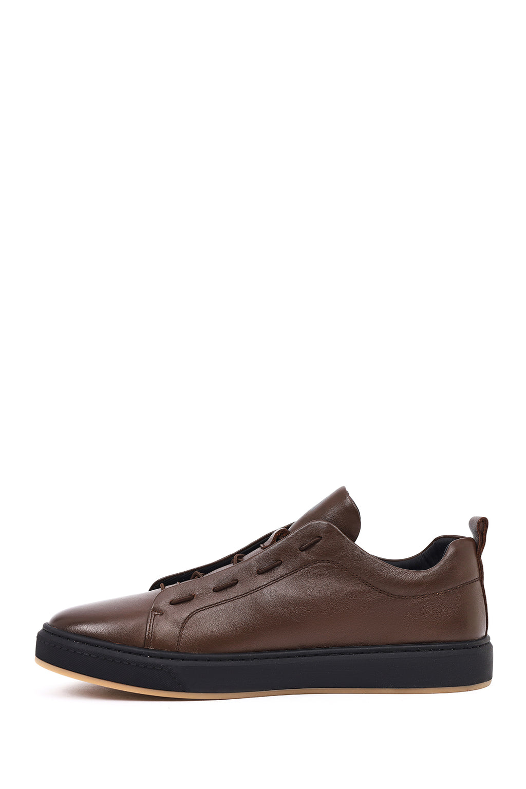 Erkek Kahverengi Bağcıklı Deri Sneaker