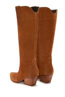 Women's Beige Suede Leather Cowboy Heeled Boots | Derimod