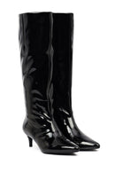 Woman Black Short Thin-Heeled Patent Leather Boot | Derimod