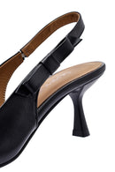 Women's Black Open Back Thin Heeled Leather Shoes | Derimod