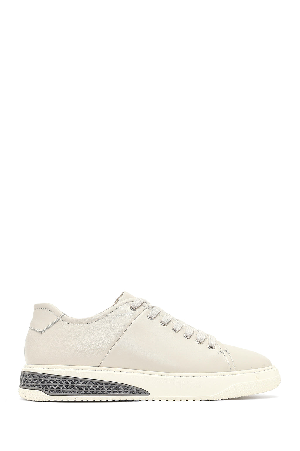 Erkek Beyaz Bağcıklı Kalın Tabanlı Deri Sneaker