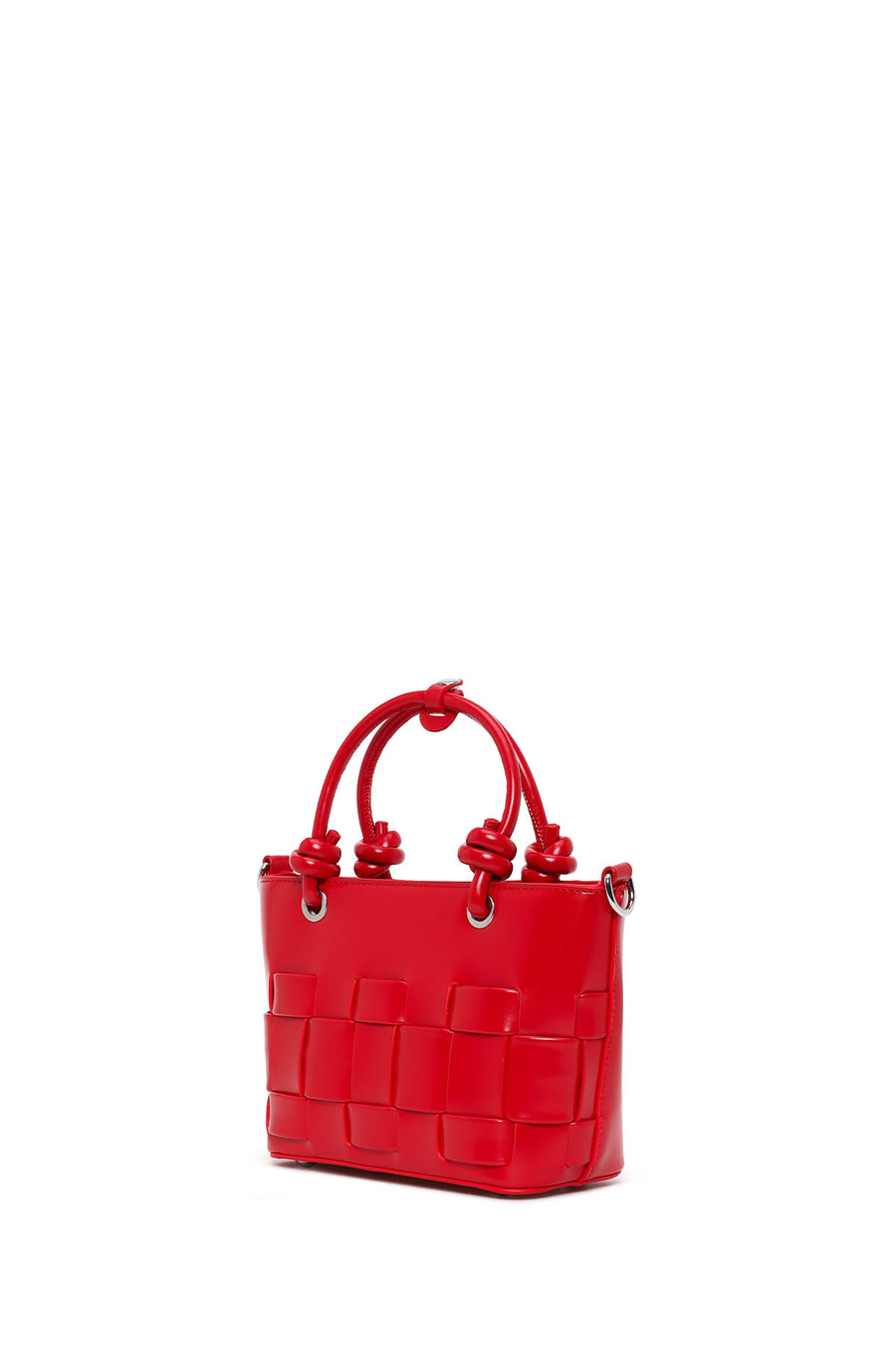Woman Red Long-Strap Knitted Mini Shoulder Bag