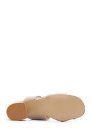 Women's Beige Short Thick Heeled Slippers | Derimod