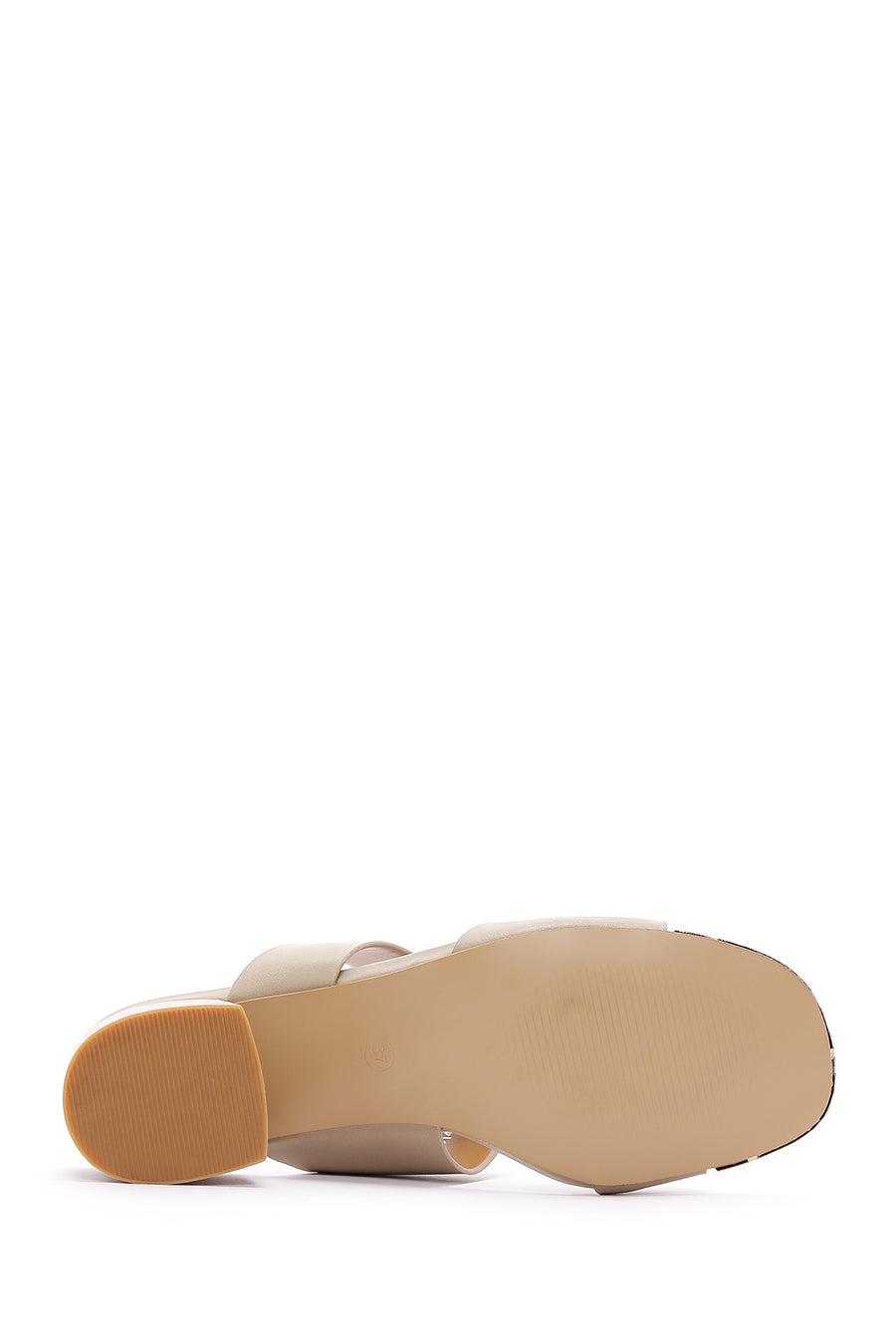 Women's Beige Short Thick Heeled Slippers
