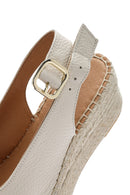 Women's Cream Ankle Buckle Wedge Heel Leather Espadrille Sandals | Derimod