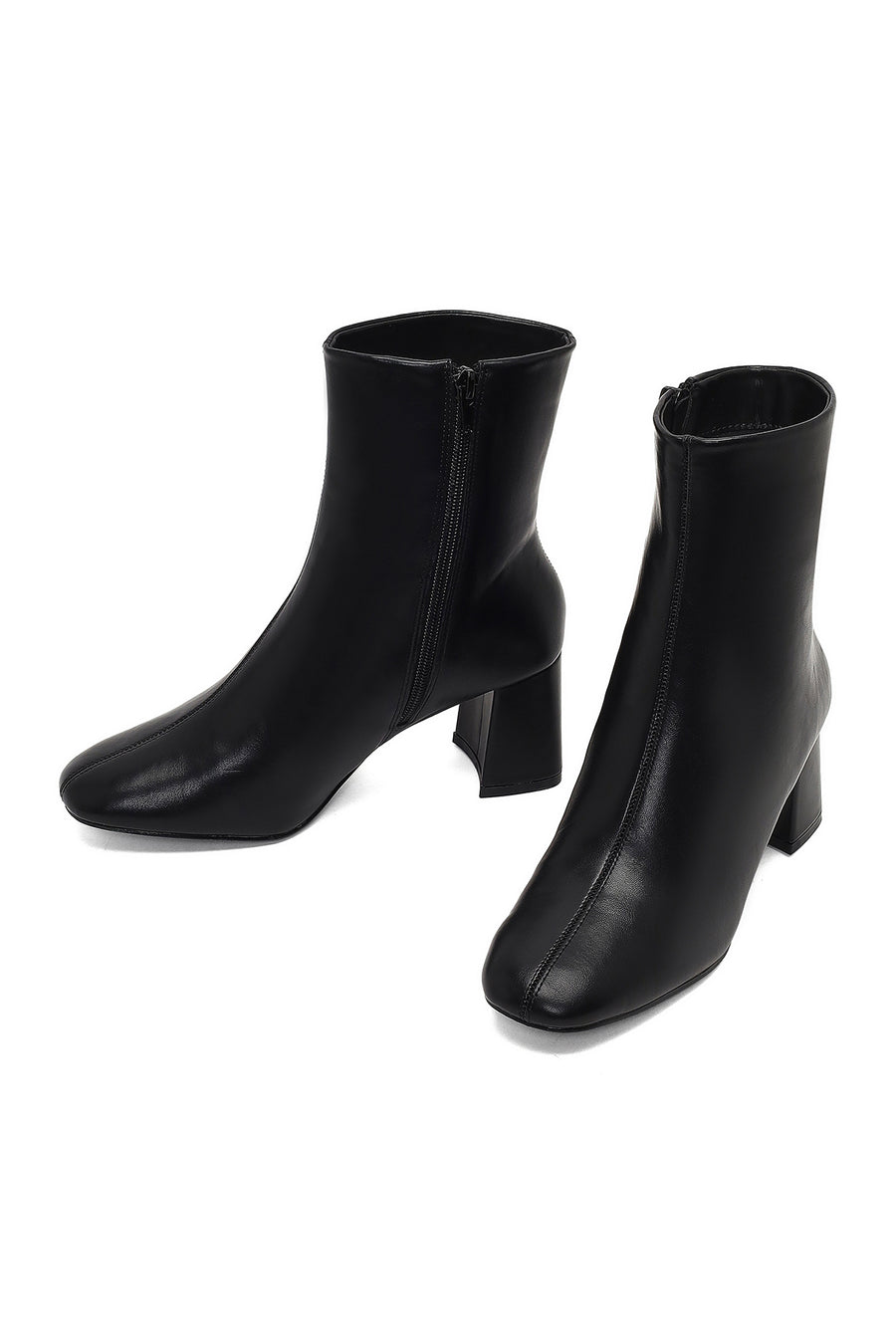 Woman Black Zip Closure Chunky-Heeled Boots