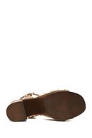Woman Beige Buckled Ankle Platform Chunky High-Heel Suede Sandals | Derimod