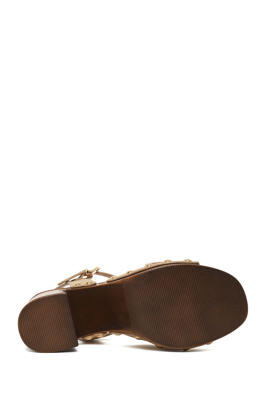 Woman Beige Buckled Ankle Platform Chunky High-Heel Suede Sandals