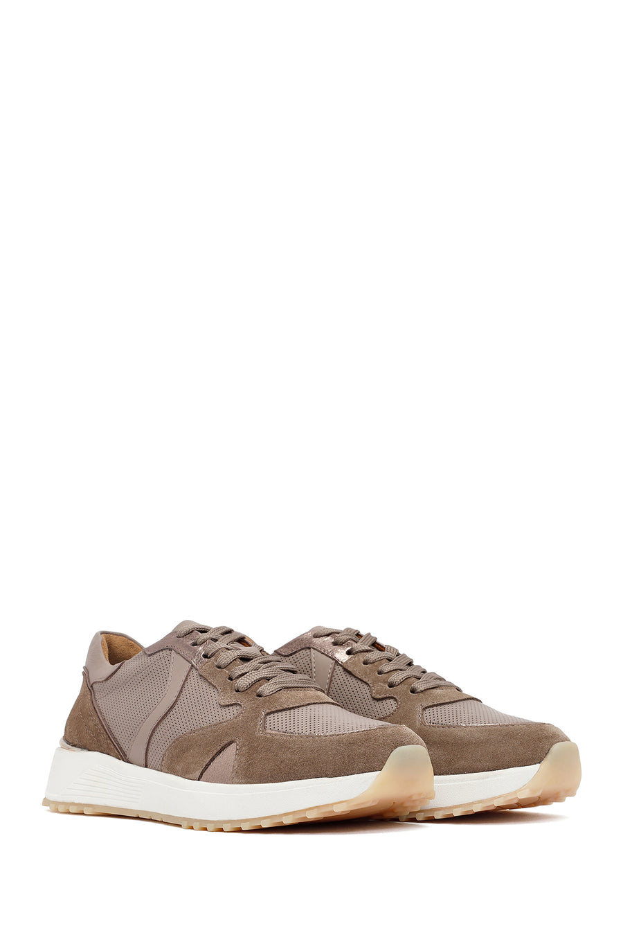 Woman Mink Laced Thick Sole Leather Sneakers