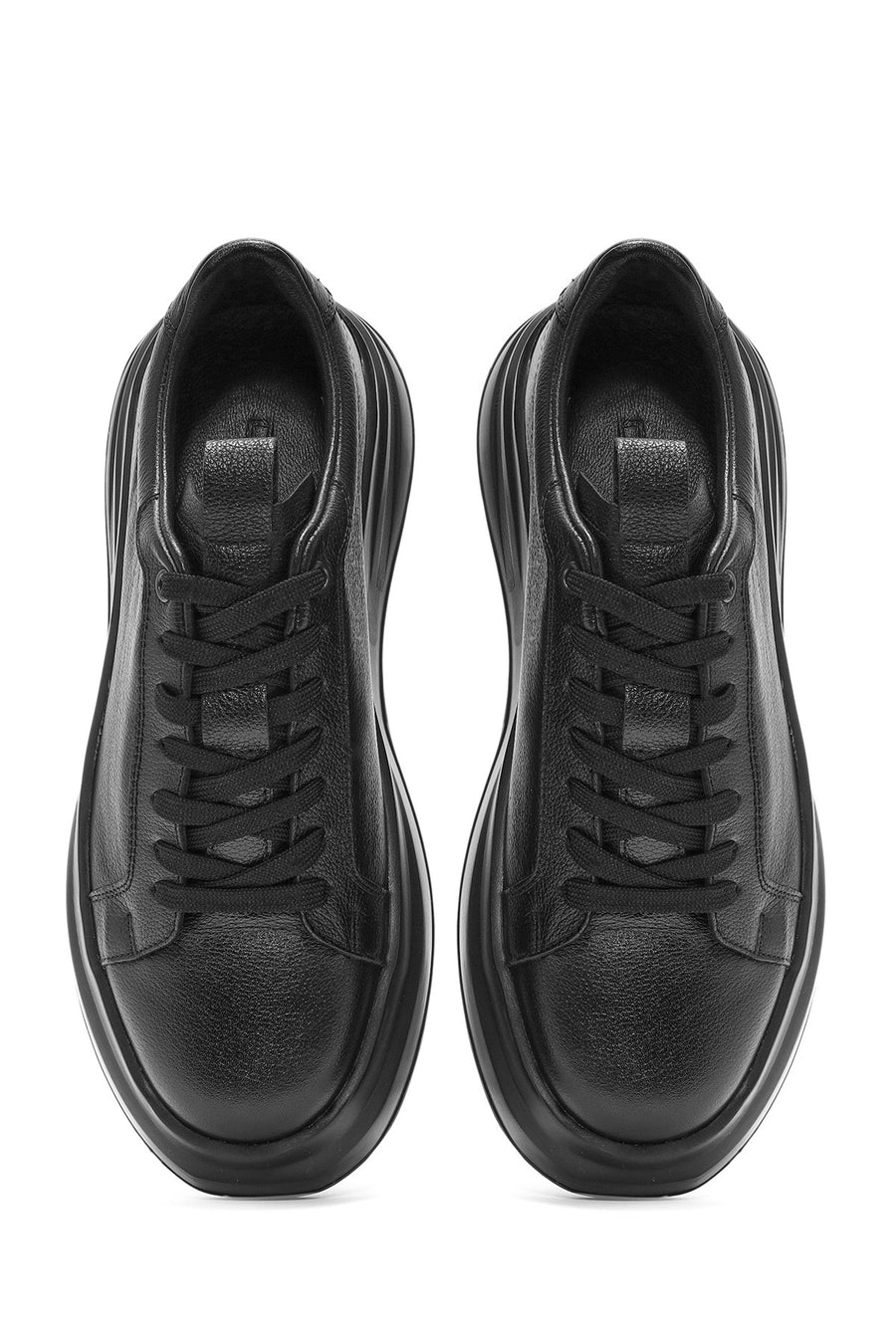 Erkek Siyah Bağcıklı Deri Sneaker
