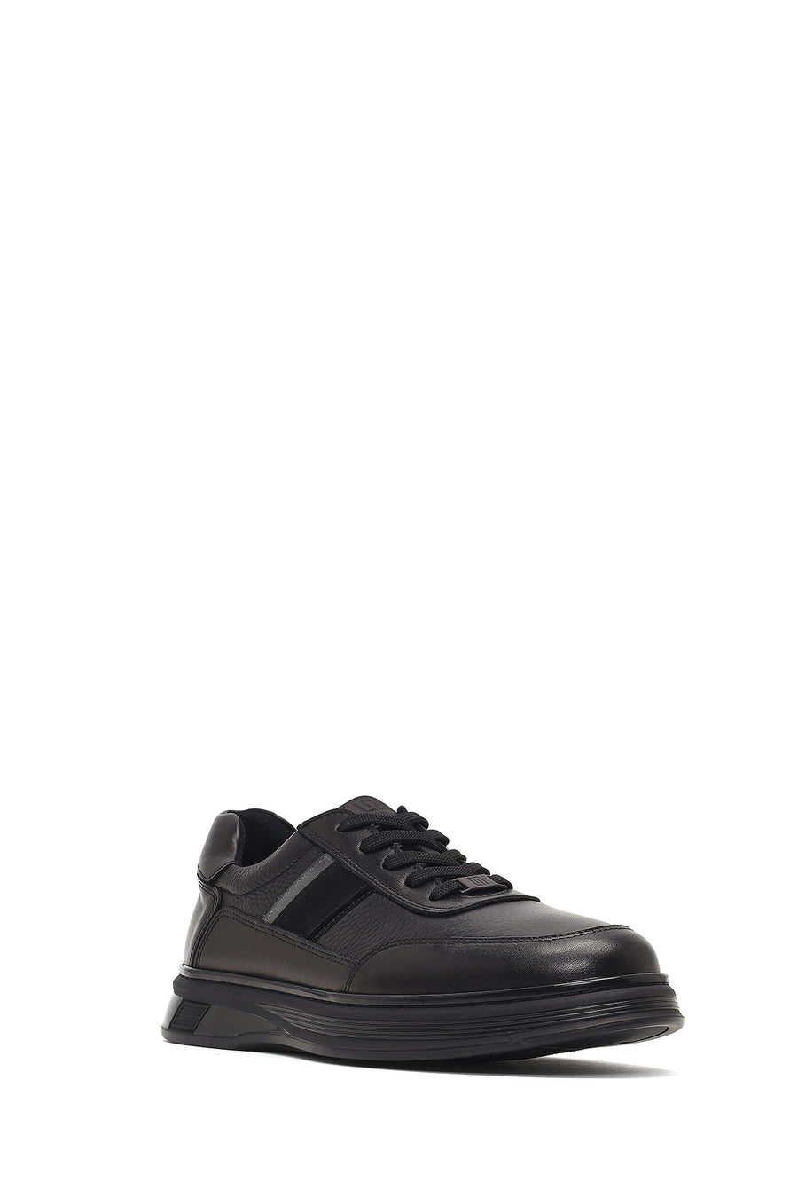 Men's Black Lace-Up Leather Casual Sneaker