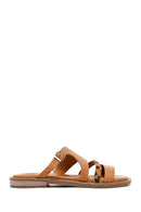 Women's Brown Leopard Patterned Leather Slippers | Derimod