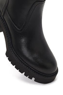 Women's Black Zippered Thick-Soled Leather Boots | Derimod