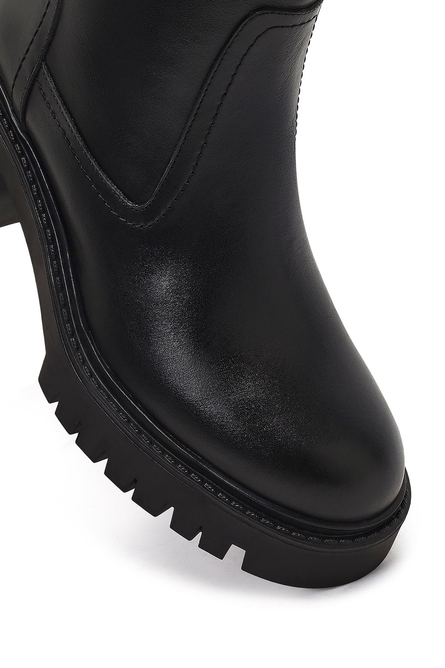 Women's Black Zippered Thick-Soled Leather Boots