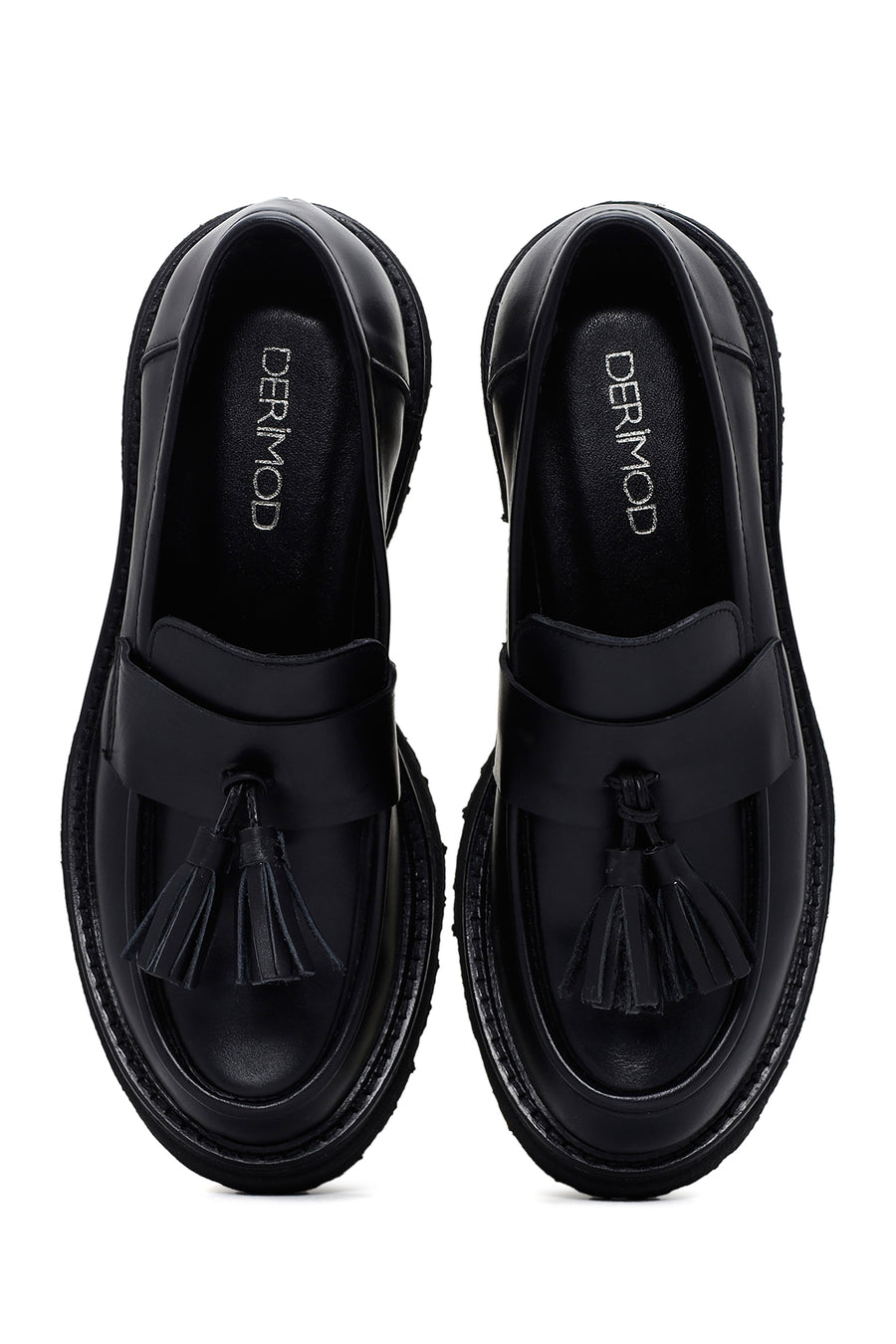 Women's Black Tassel Leather Masculine Loafer