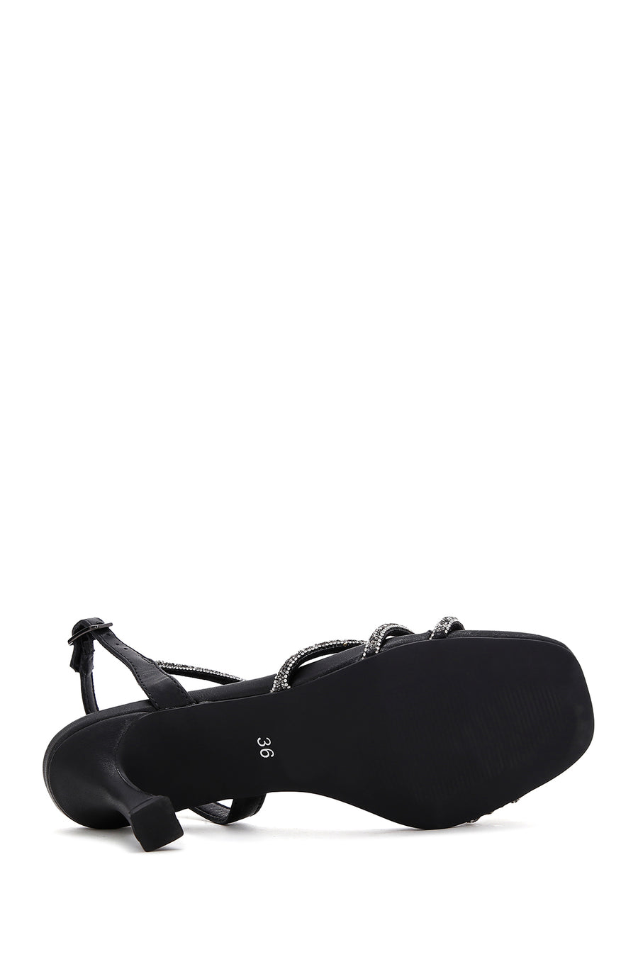 Women's Black Stone Evening Dress Thin Heel Sandals