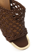 Women's Brown Knitted Short Chunky Heeled Slippers | Derimod