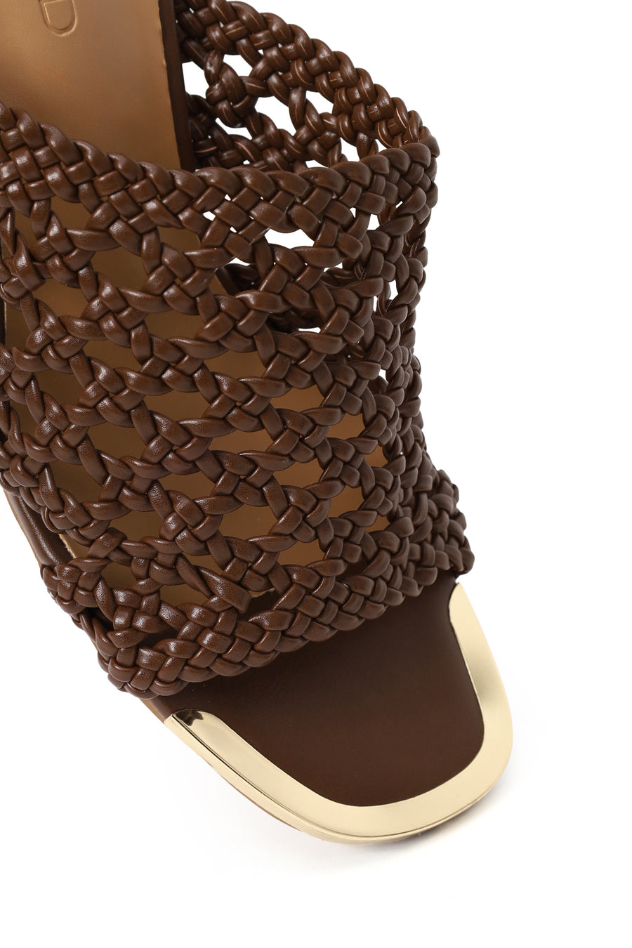 Women's Brown Knitted Short Chunky Heeled Slippers