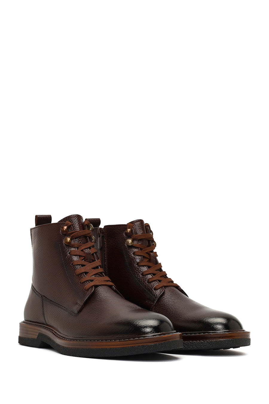 Male Brown Lace-Up Zip Closure Leather Casual Boots