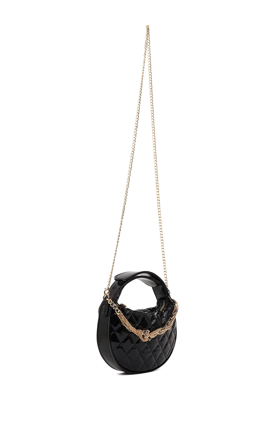 Woman Black Long-Strap Quilted Mini Evening Bag