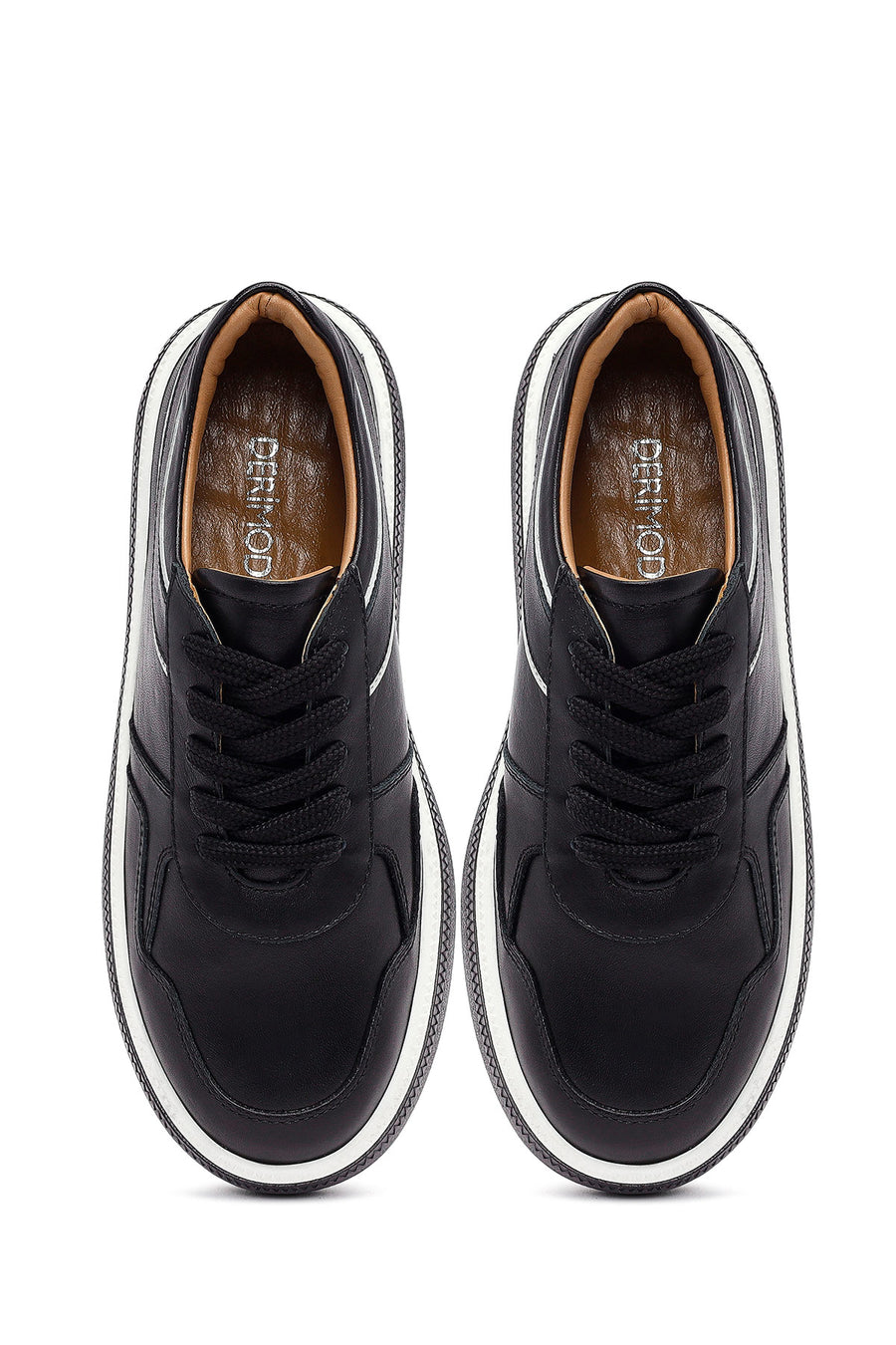 Kadın Siyah Bağcıklı Kalın Tabanlı Deri Sneaker