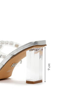 Women's Silver Transparent Thick Heeled Slippers | Derimod
