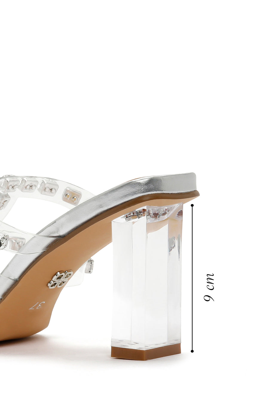 Women's Silver Transparent Thick Heeled Slippers