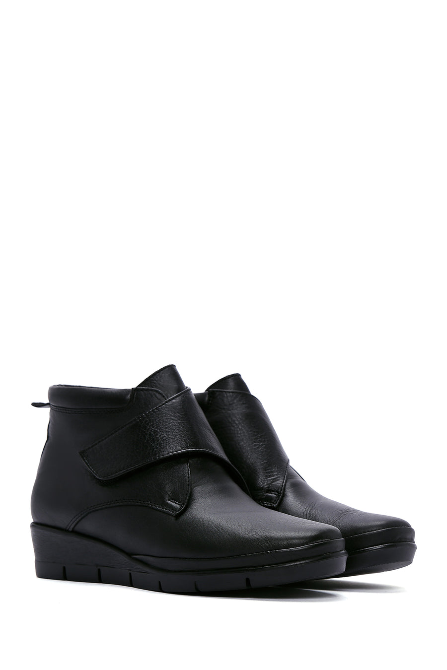 Women's Black Strappy Leather Comfort Boots