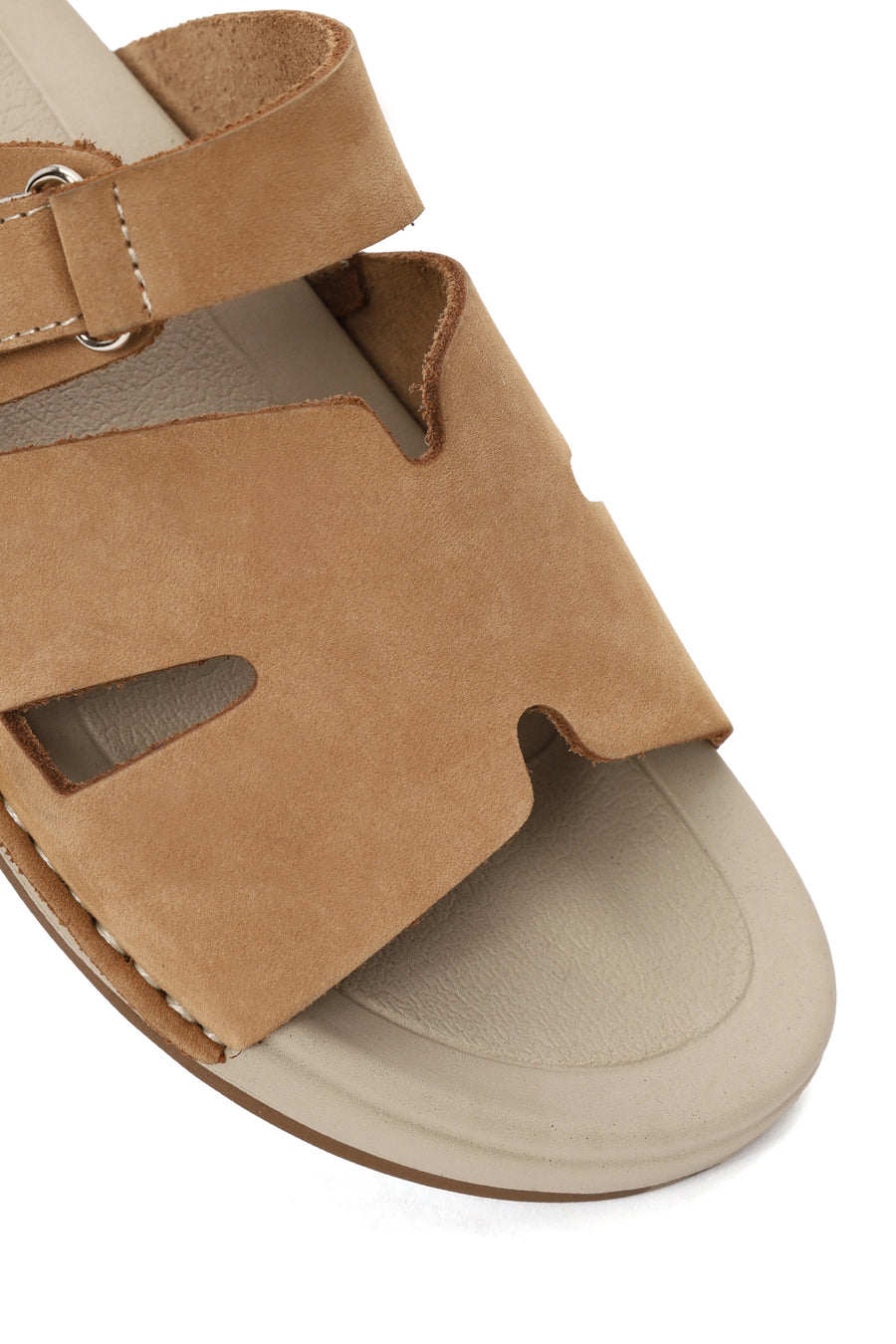 Woman Beige Strappy Nubuck Leather Slipper