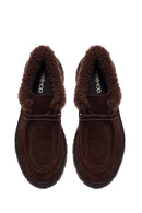 Woman Brown Lace-Up Fur-Detail Thick-Soled Suede Casual Shoes | Derimod