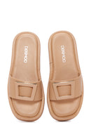 Women's Beige Leather Thick Soled Slippers | Derimod