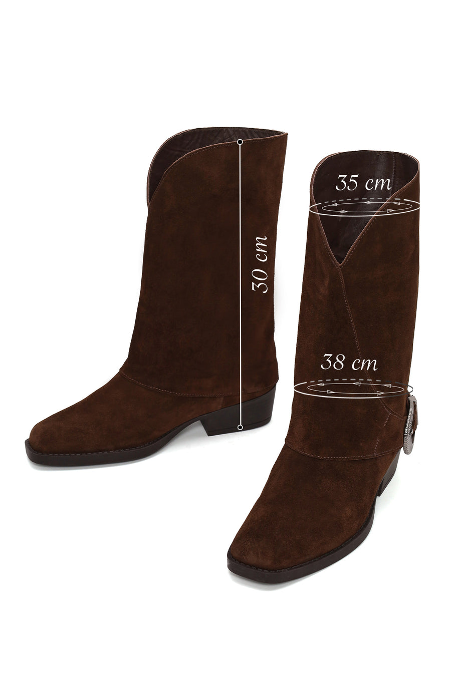 Woman Brown Buckled Short Thick-Heeled Suede Boots