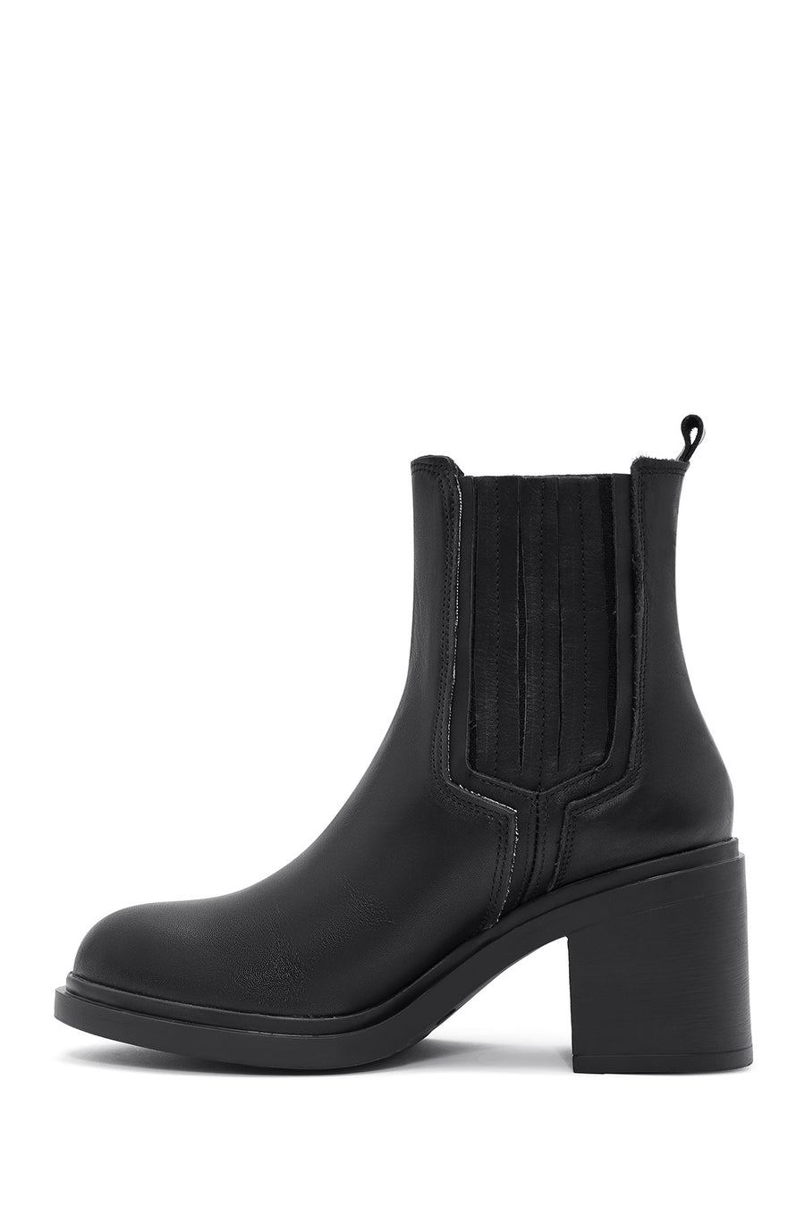 Women's Black Thick Heeled Leather Chelsea Boots