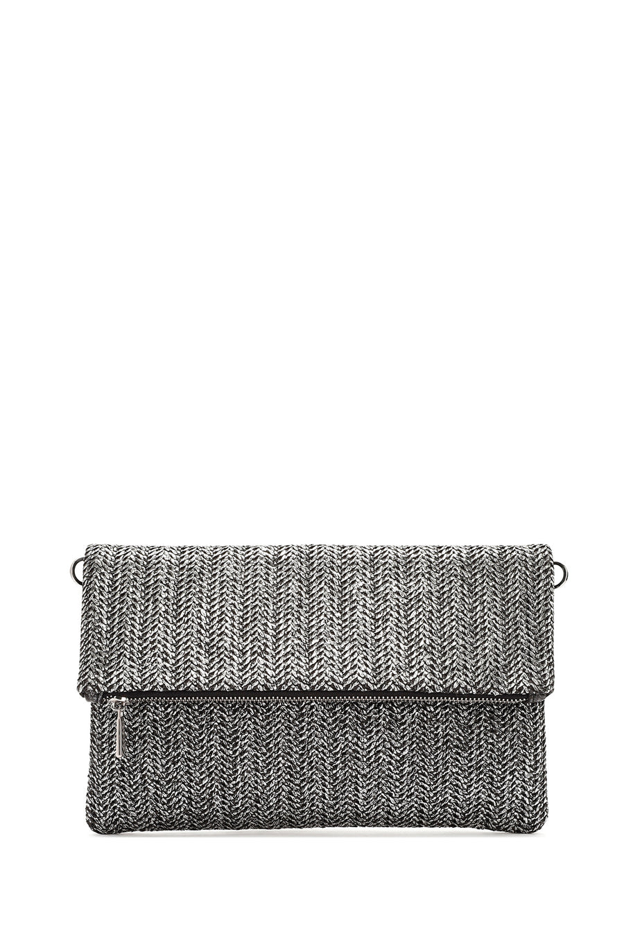 Women's Anthracite Long Chain Strap Straw Clutch Bag