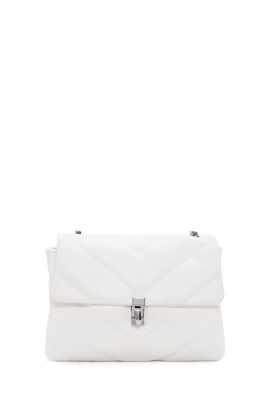 Women's White Long Strap Quilted Crossbody Bag