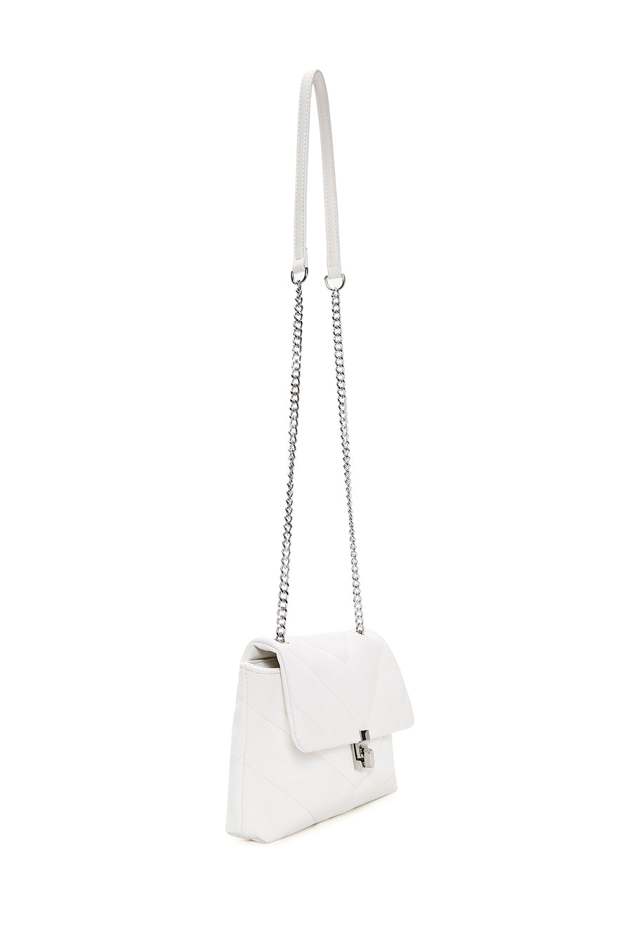 Women's White Long Strap Quilted Crossbody Bag
