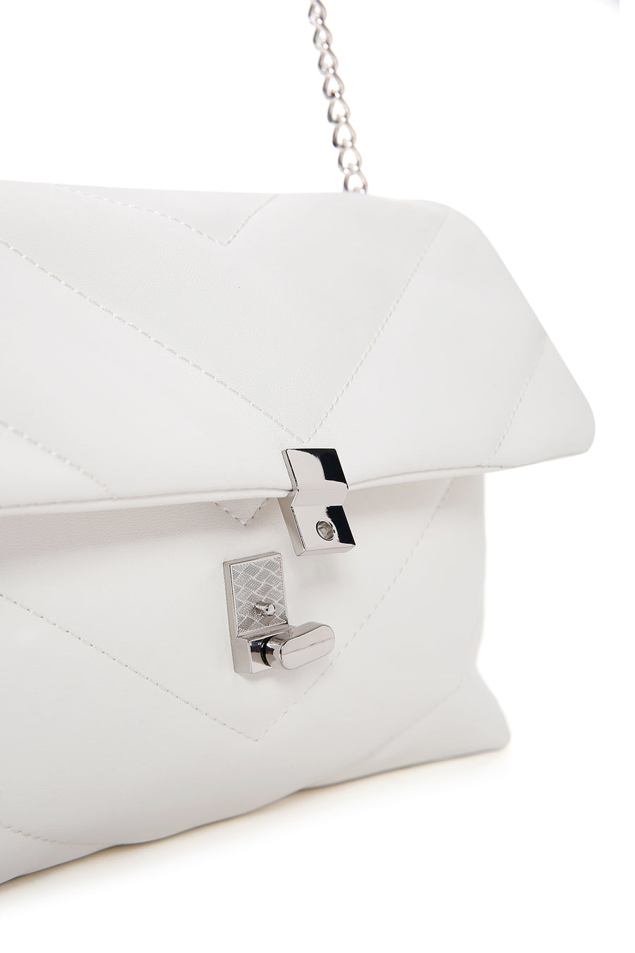 Women's White Long Strap Quilted Crossbody Bag