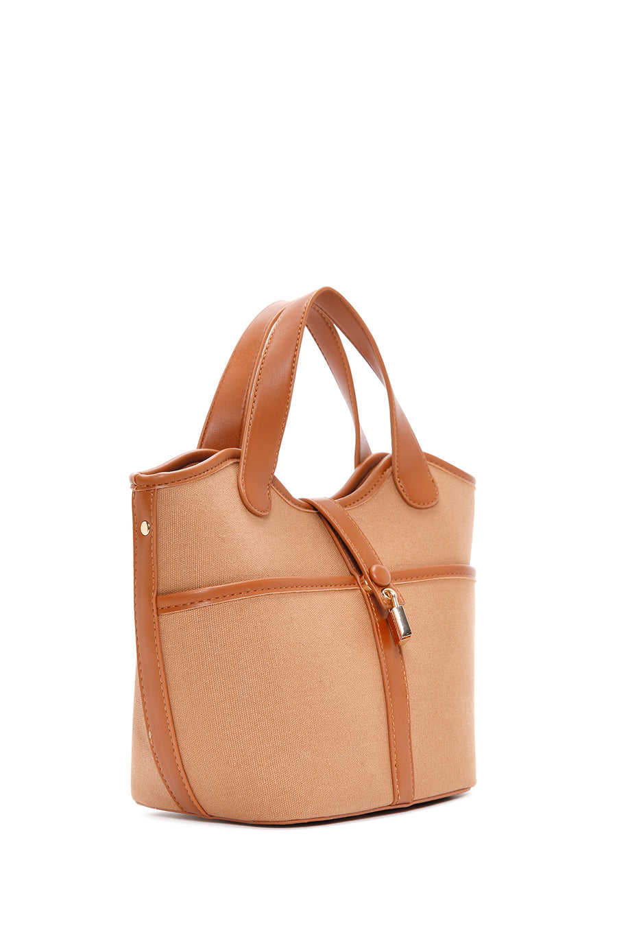 Women's Tan Long Strap Fabric Handbag