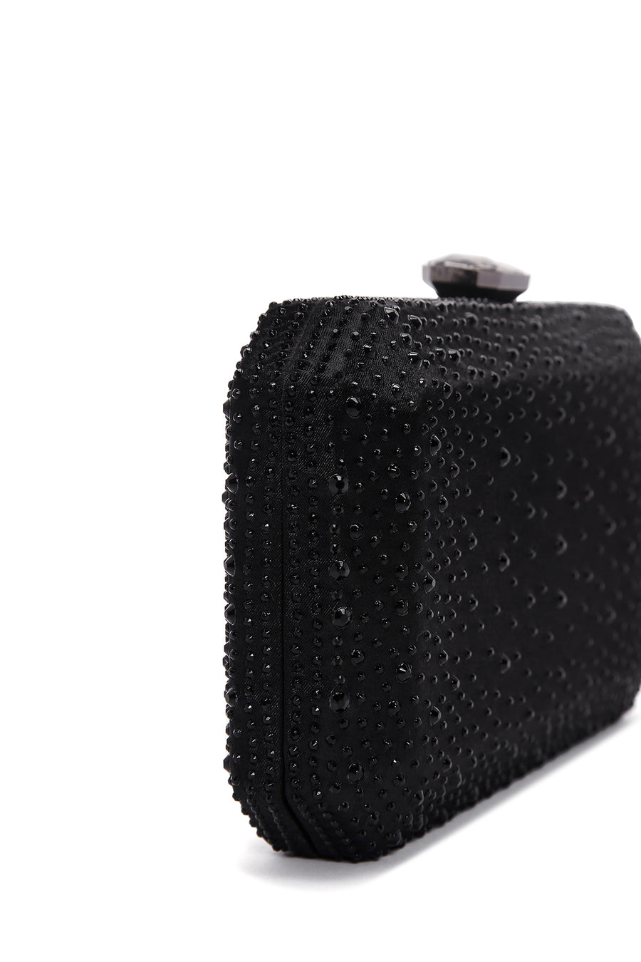 Women's Black Long Chain Strap Stoned Clutch Bag