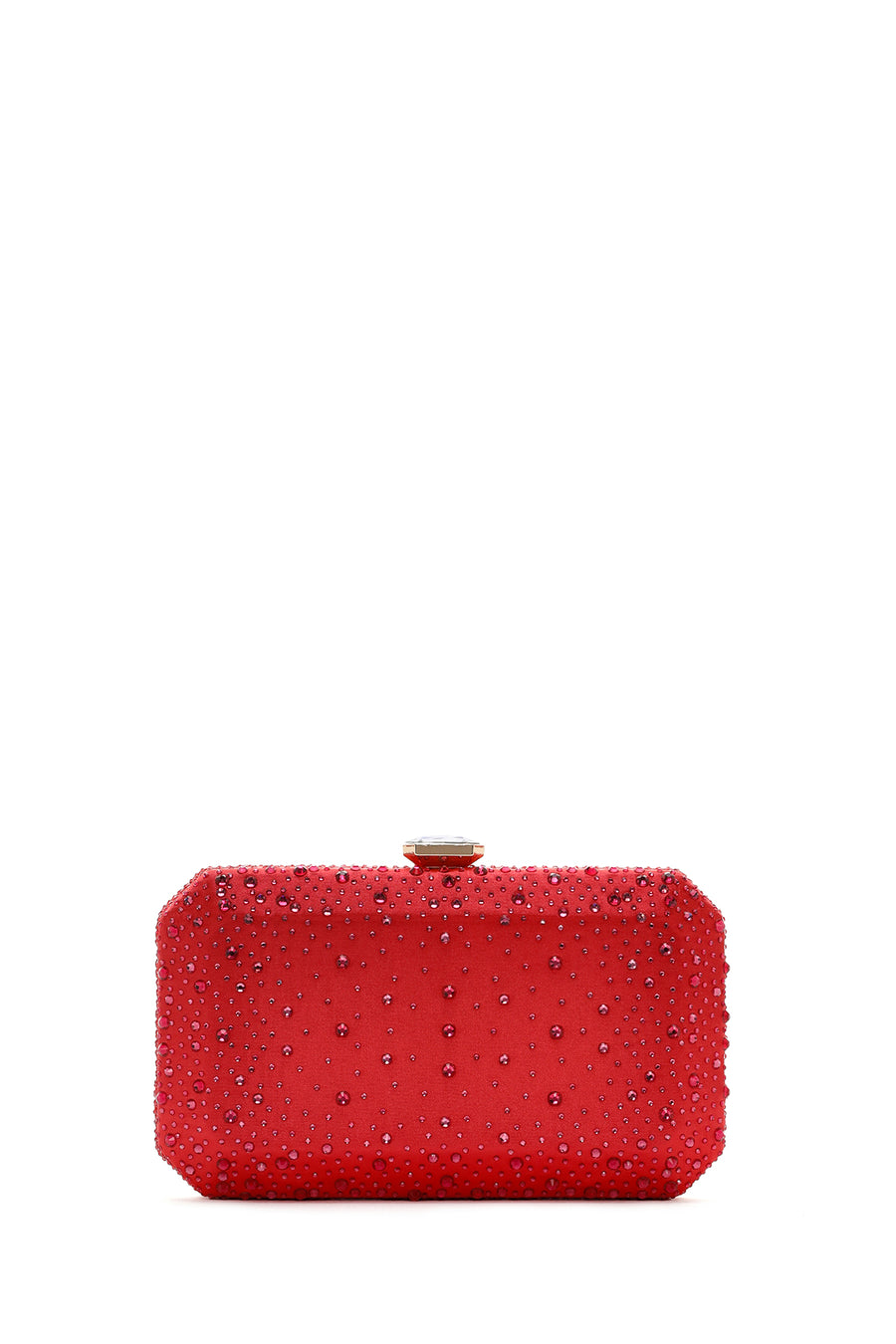 Women's Orange Long Chain Strap Stoned Clutch Bag