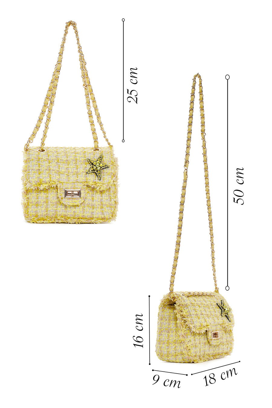 Women's Yellow Long Strap Shoulder Bag with Accessories