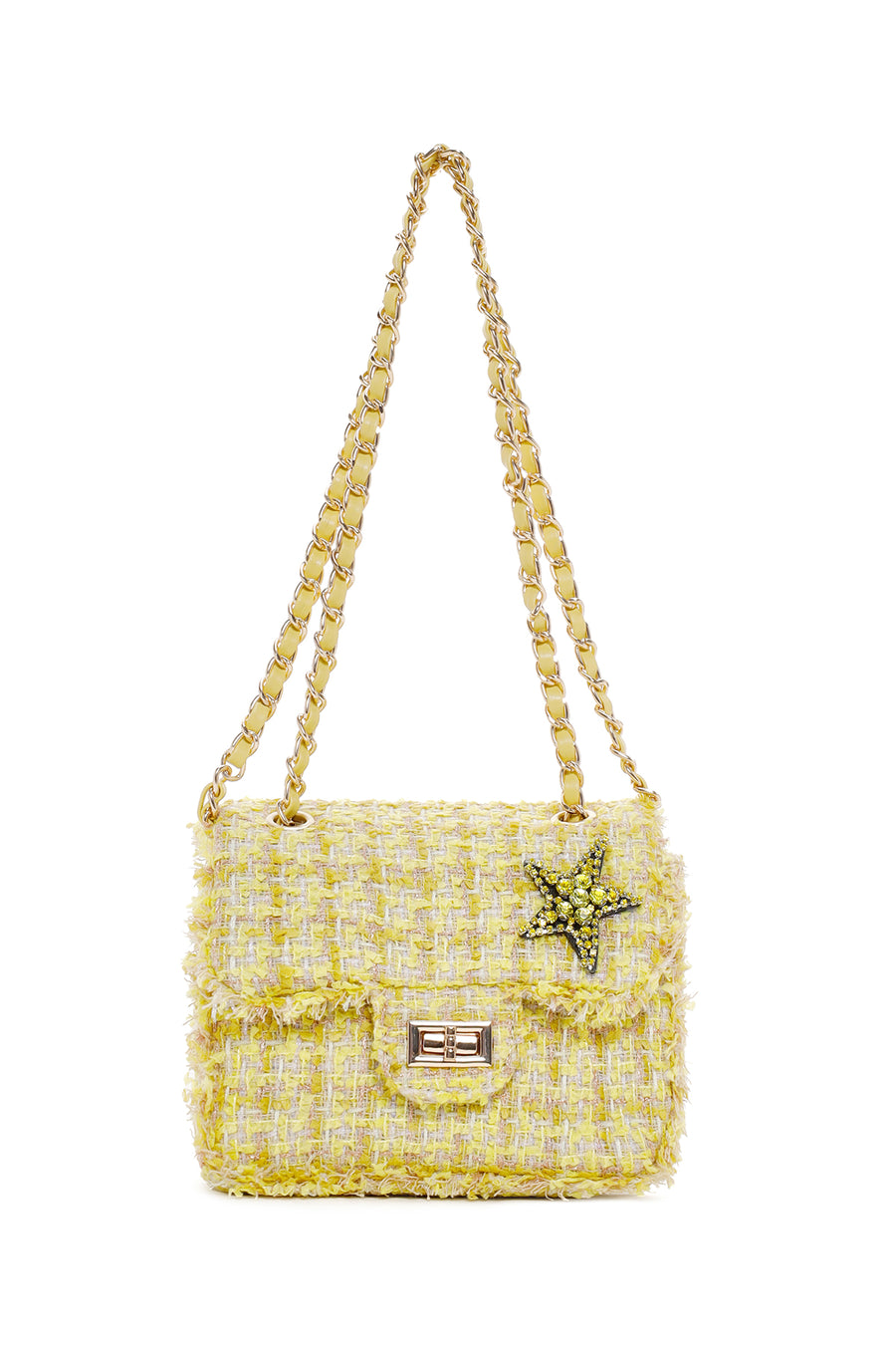 Women's Yellow Long Strap Shoulder Bag with Accessories