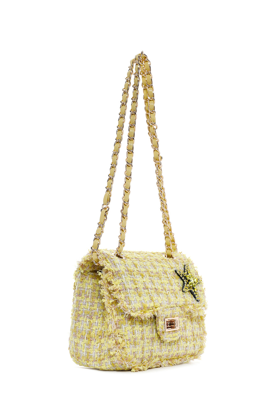 Women's Yellow Long Strap Shoulder Bag with Accessories
