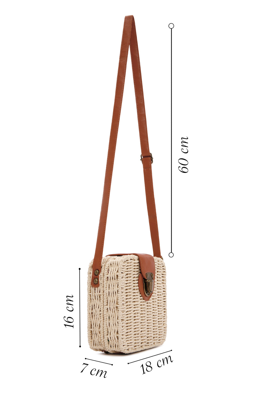 Women's Beige Long Strap Straw Crossbody Bag